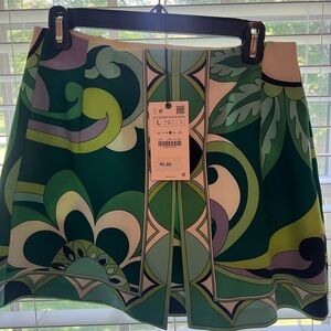 Zara Green and Cream Patterned Skirt